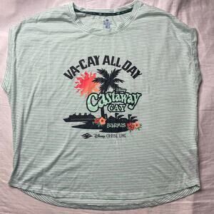 Disney Cruise Line Castaway Cay Vacay All Day Green Striped Shirt XL Women's